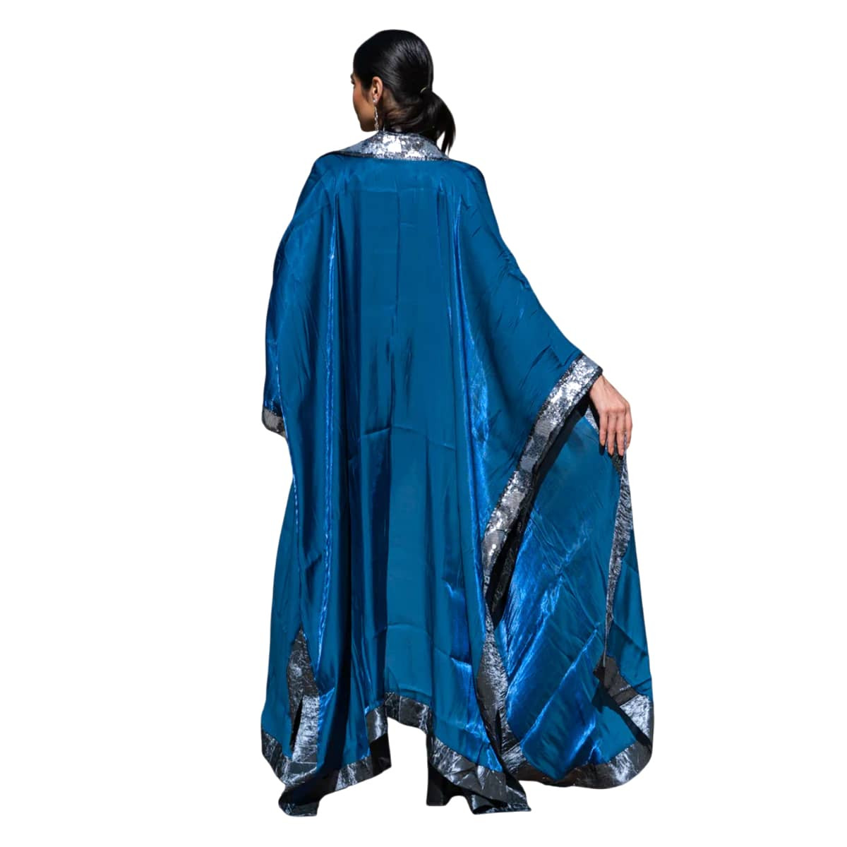 Shimmer turquoise kaftan with luxurious silver lining