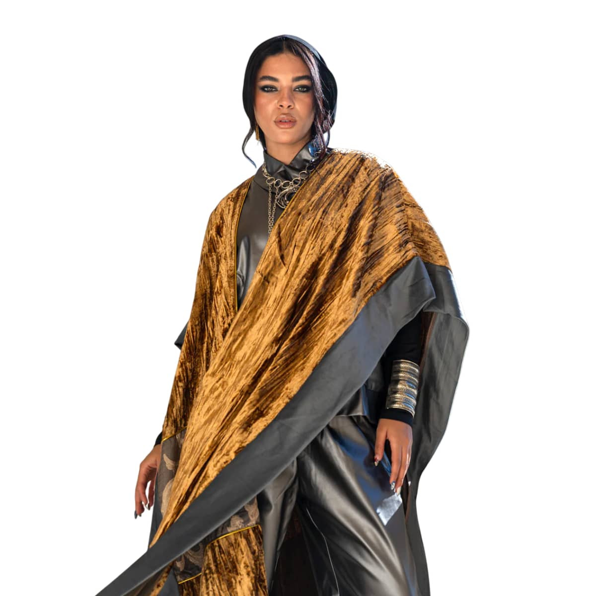 Kaftan Shawl Velvet Gold With Details Modern Luxury