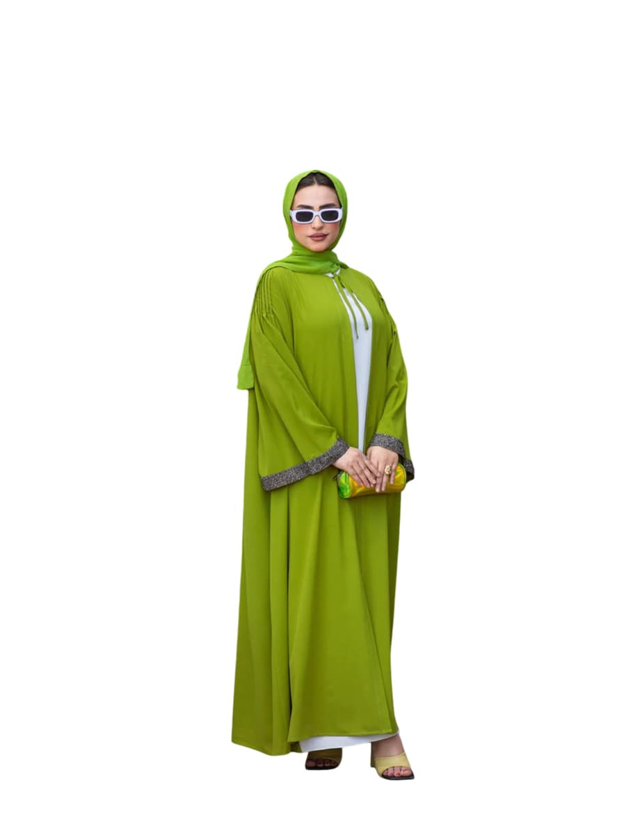 عباية بيزك دبل فيس مع طرحة خضراء
