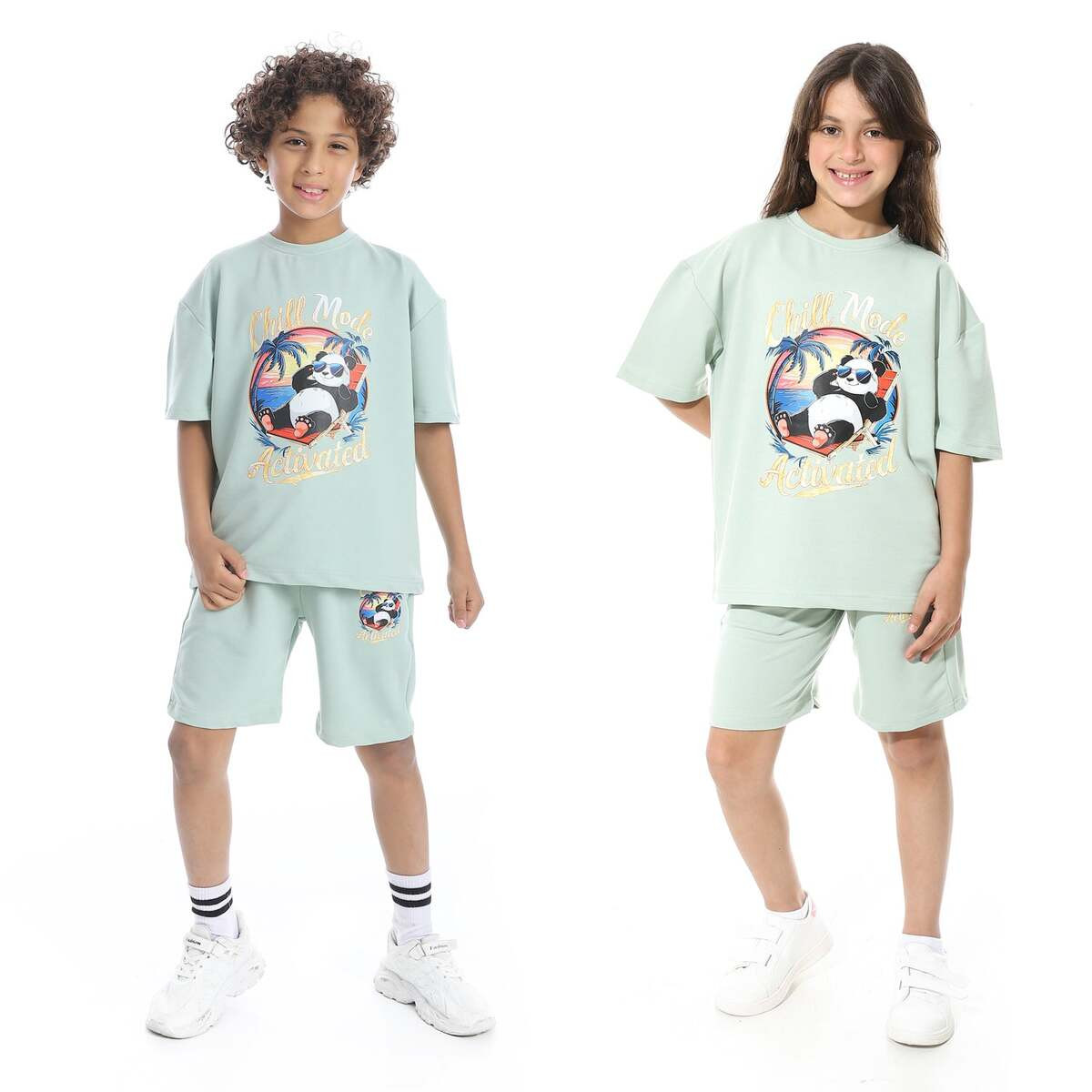 Set Pajamas Kids Summer Print Panda From Front Unisex