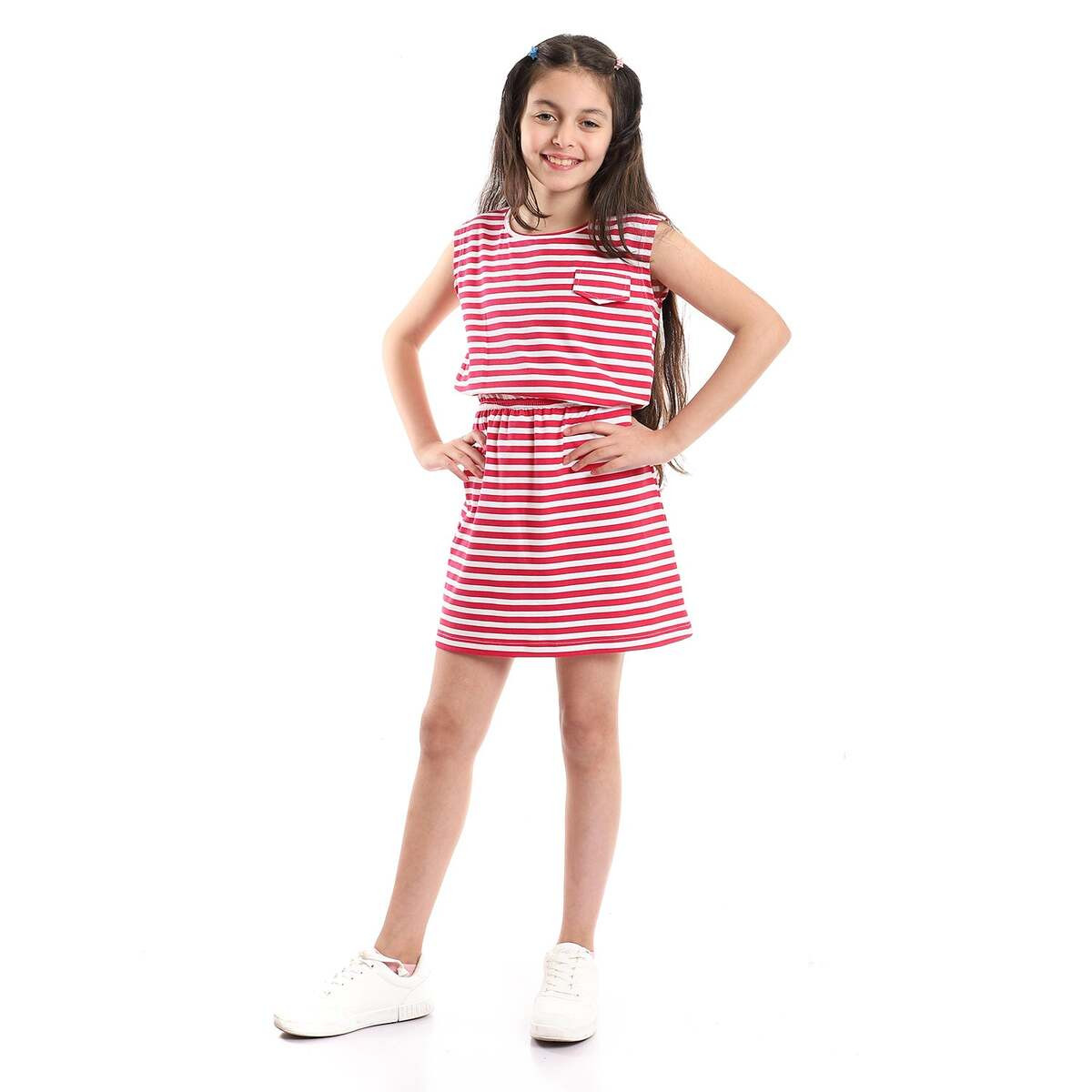 Dress Fuchsia Casual For Girls With Sleeves Short And Waist Flexible
