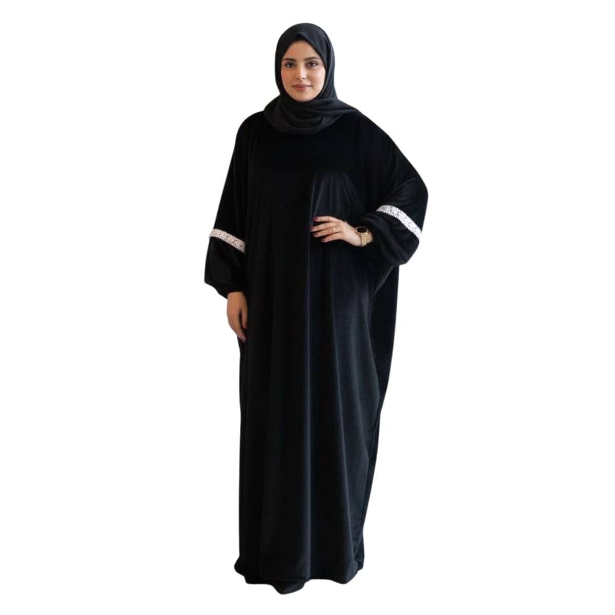 Isdal Prayer Black Velvet Soft With Details Lace White