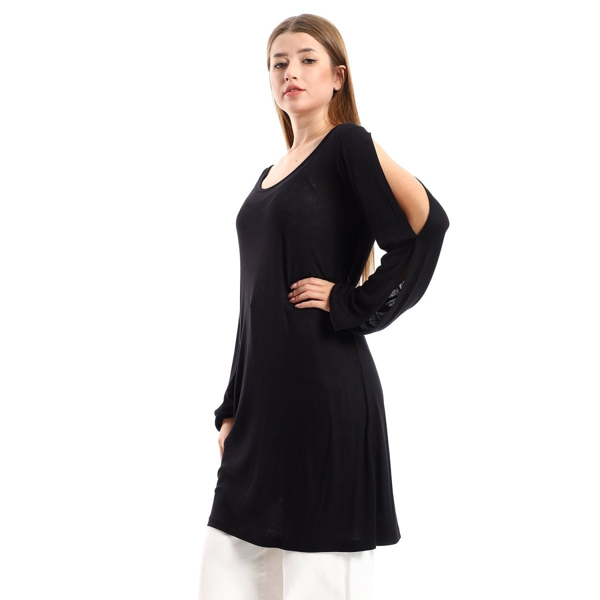 Tunic Collar Round Sleeves Side Multi Colors