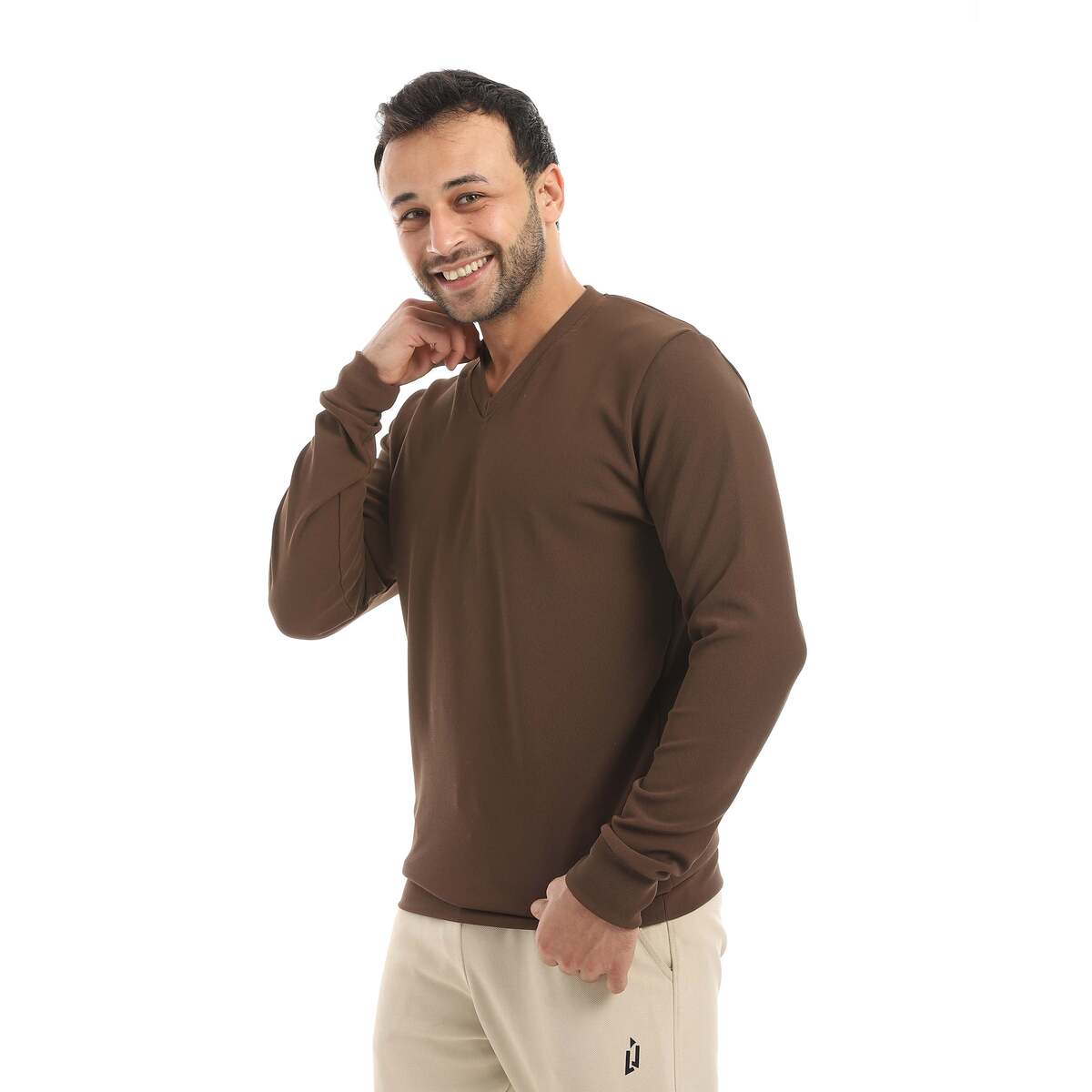 بلوفر رجالي برقبة V من قطن وبوليستر مريح