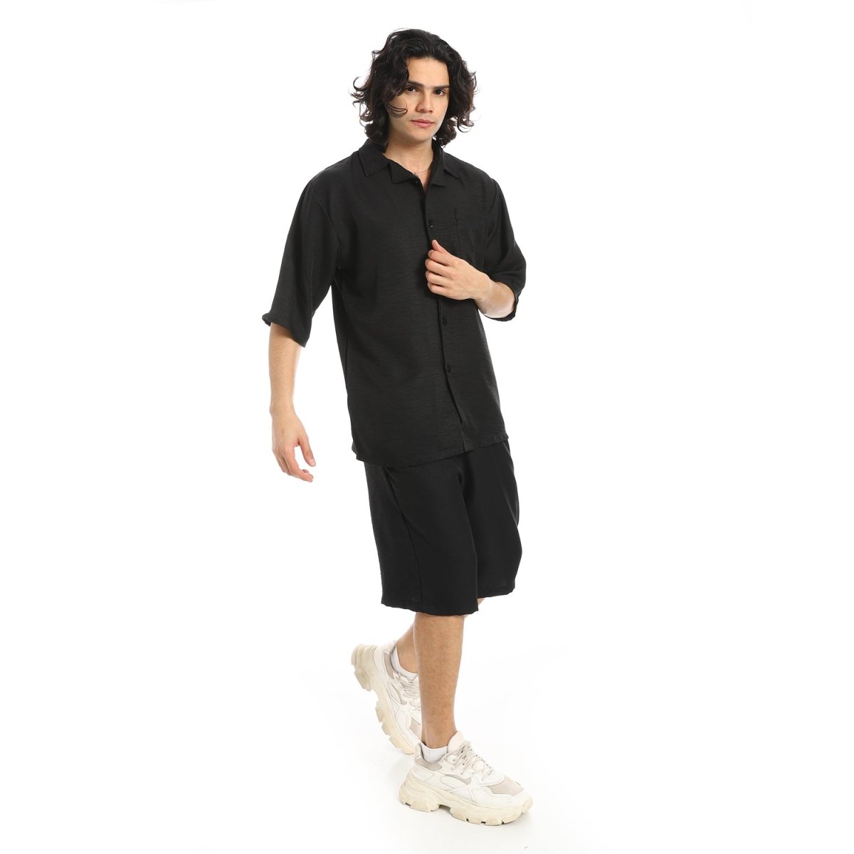 Set Shirt Shorts Men's Modern With Buttons