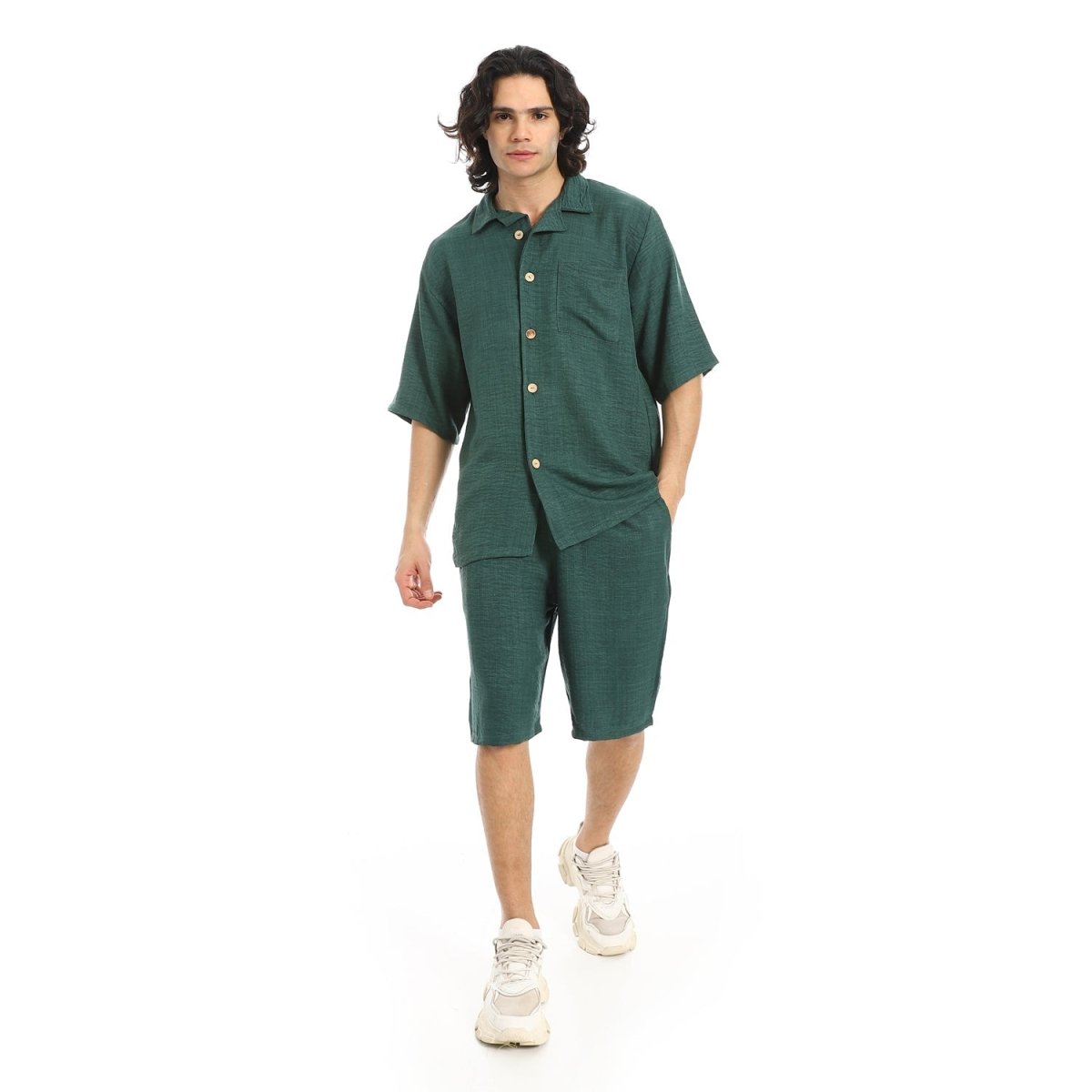 Set Shirt Shorts Men's Modern With Buttons