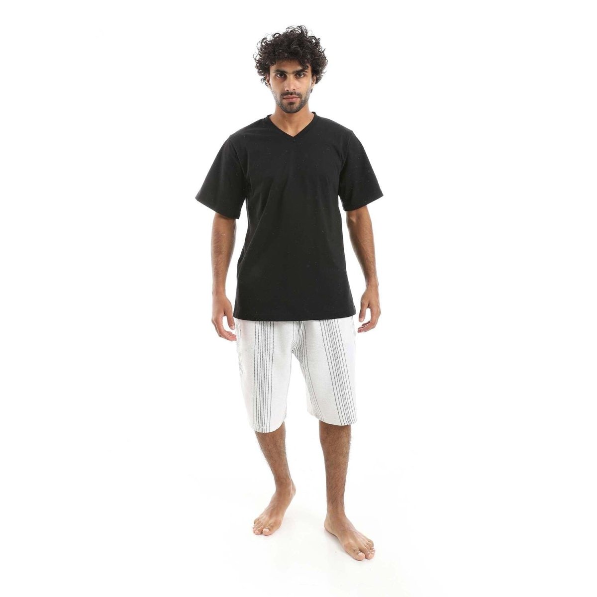 Pajamas Men's Neck V Shorts From Cotton 100