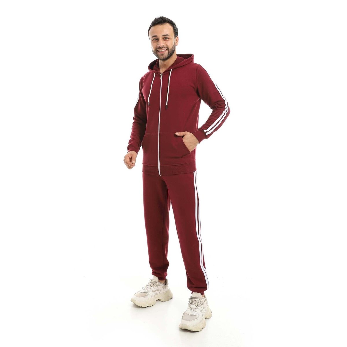 Hoodie Men's Zip With Pants Fabric Cotton Comfortable