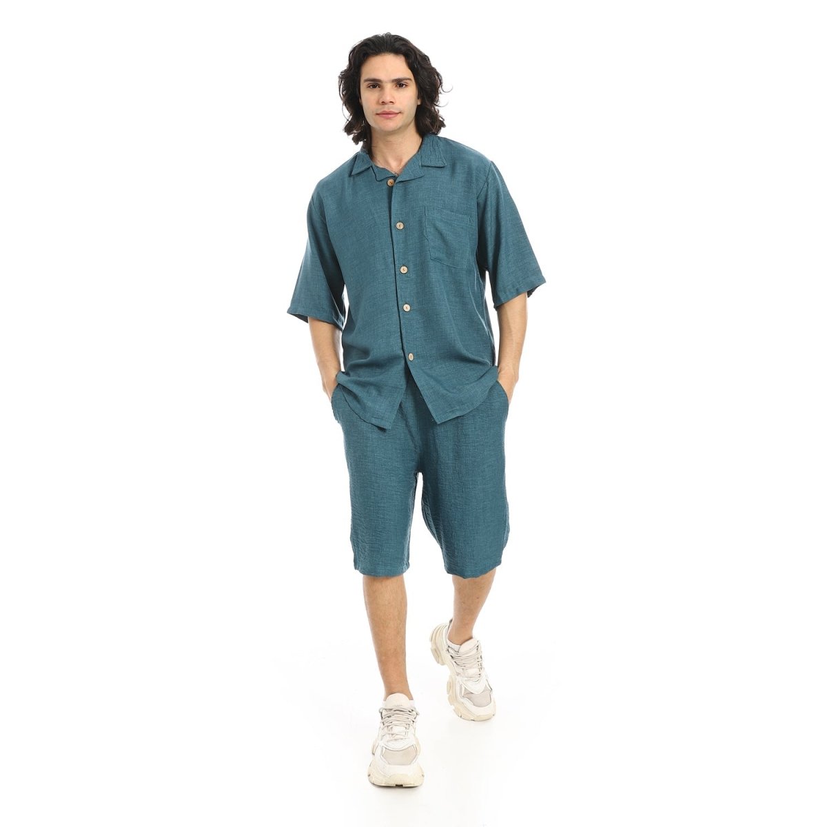 Set Shirt Shorts Men's Modern With Buttons