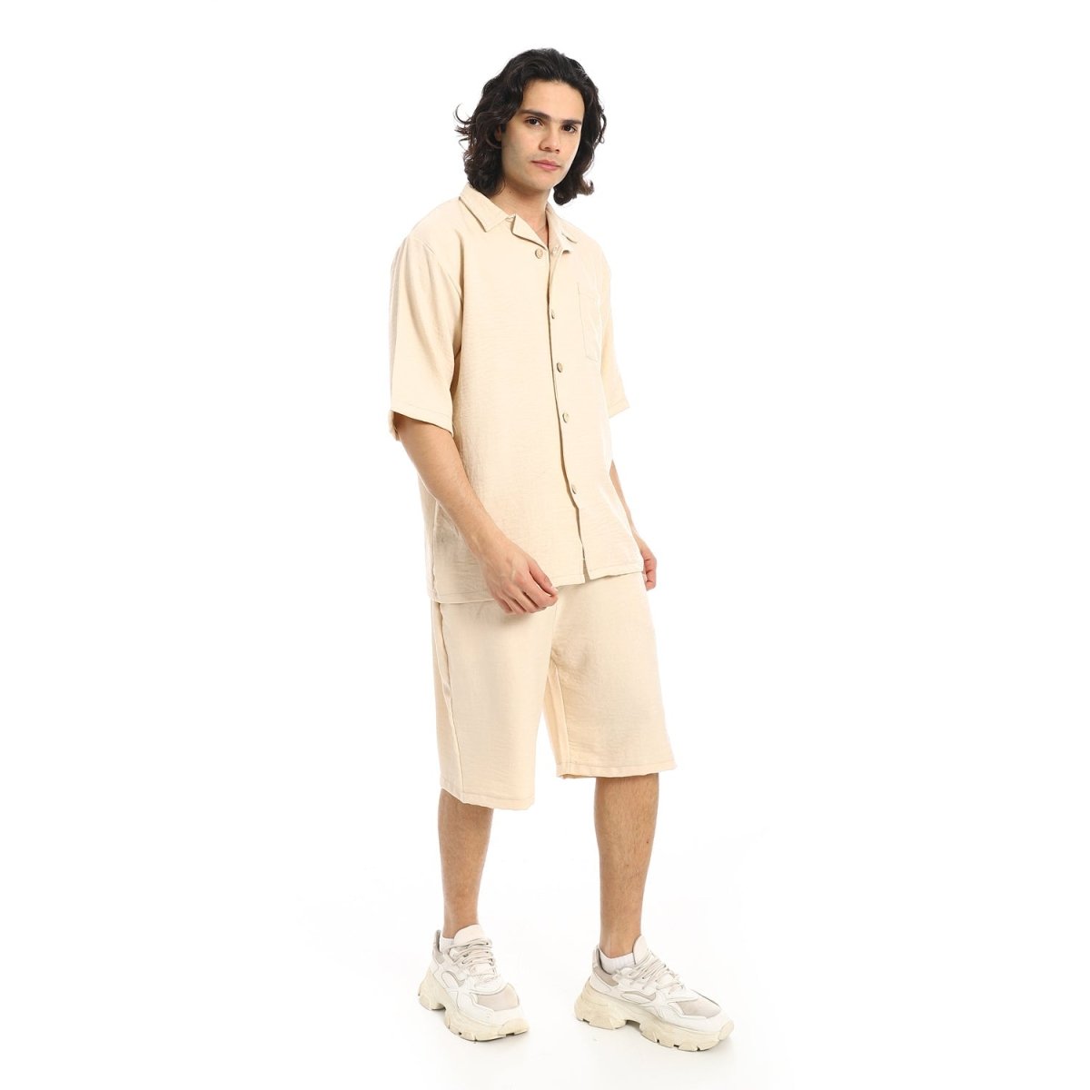Set Shirt Shorts Men's Modern With Buttons