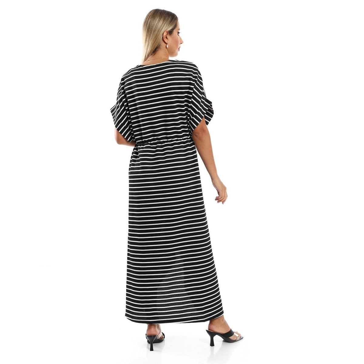 Dress Women's Striped With Sleeves Short With Belt