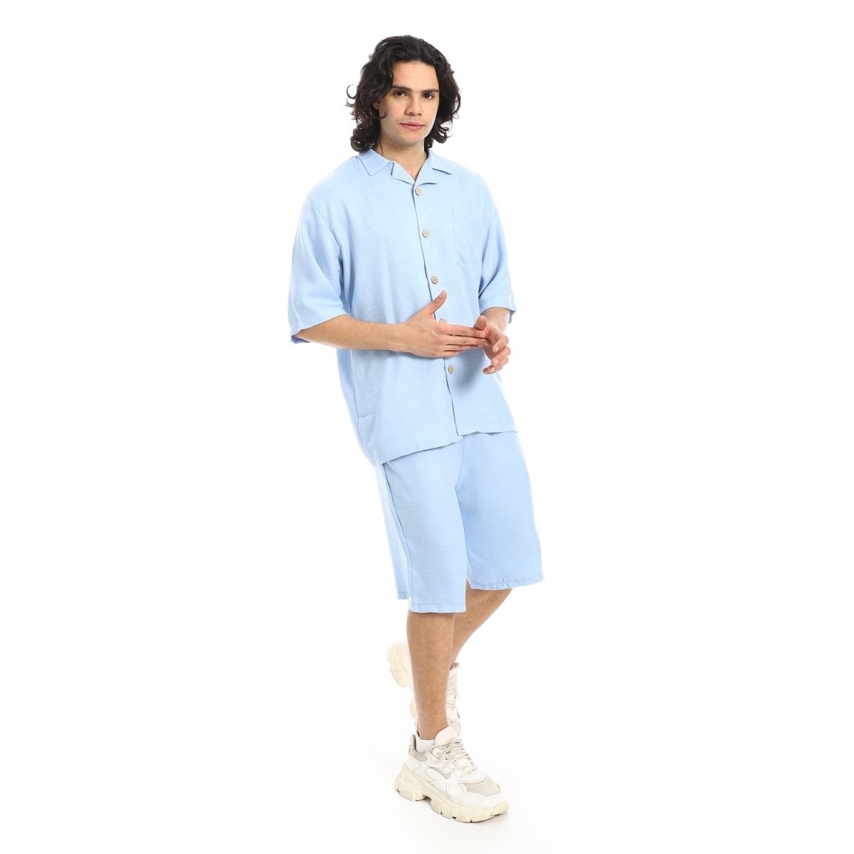Set Shirt Shorts Men's Modern With Buttons