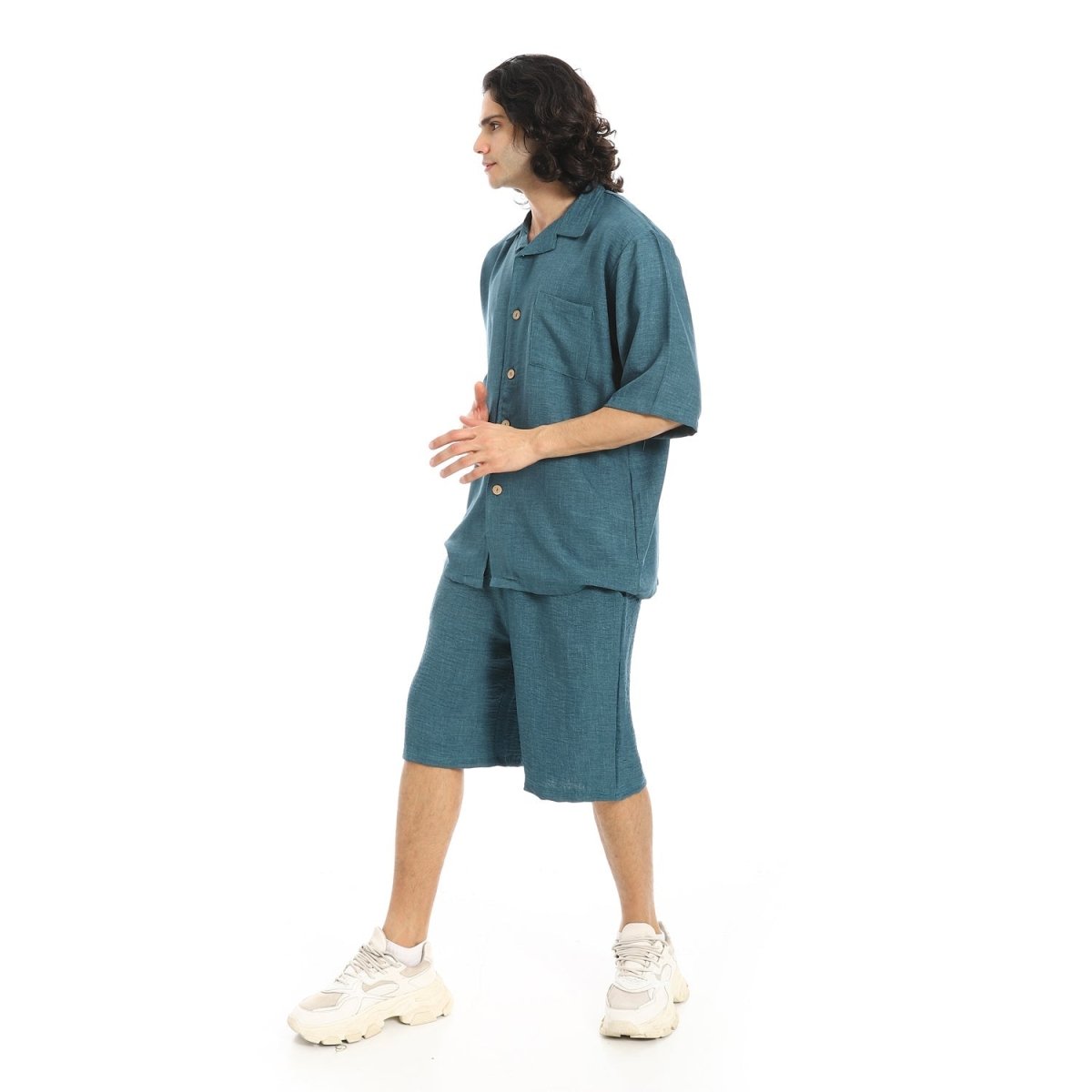 Set Shirt Shorts Men's Modern With Buttons