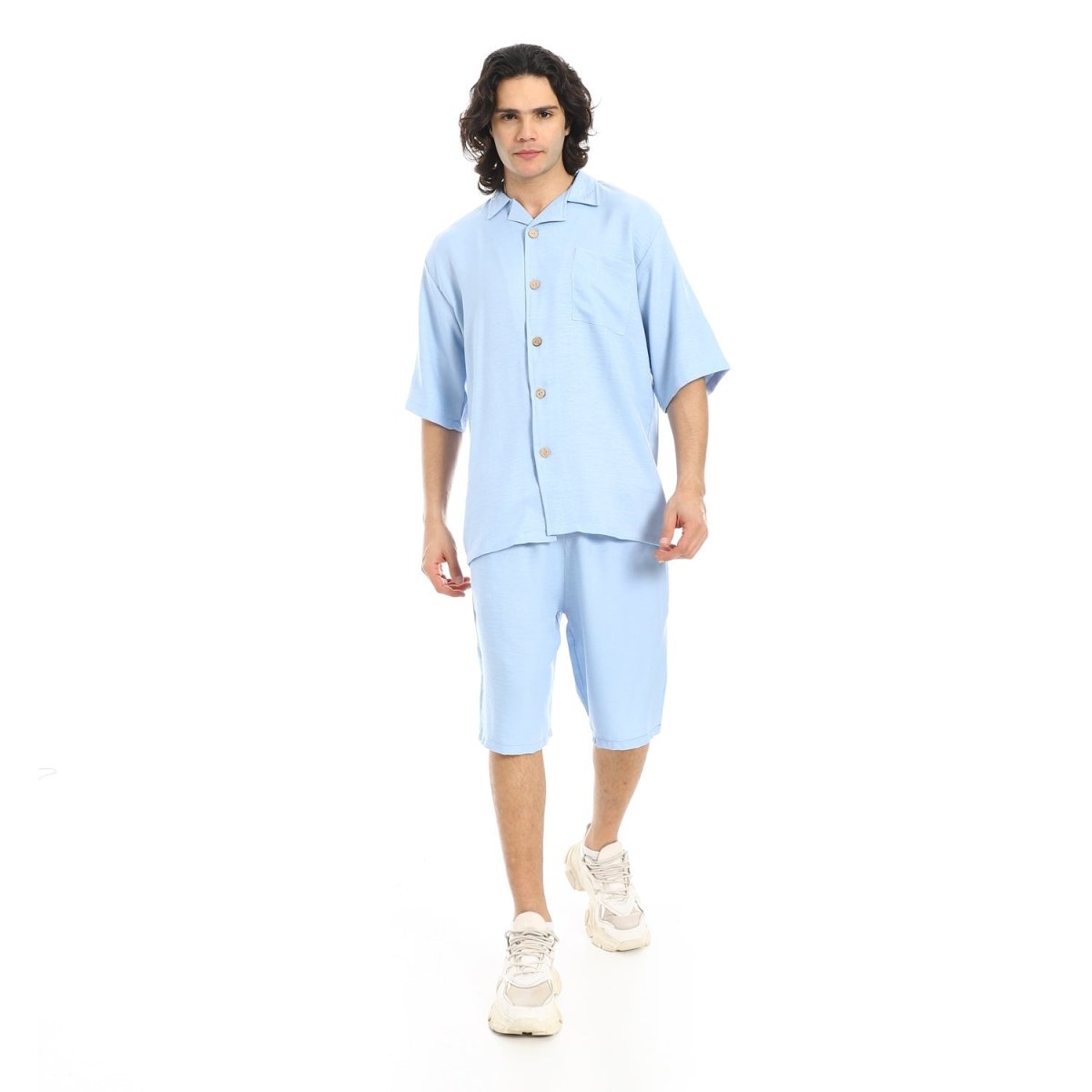 Set Shirt Shorts Men's Modern With Buttons