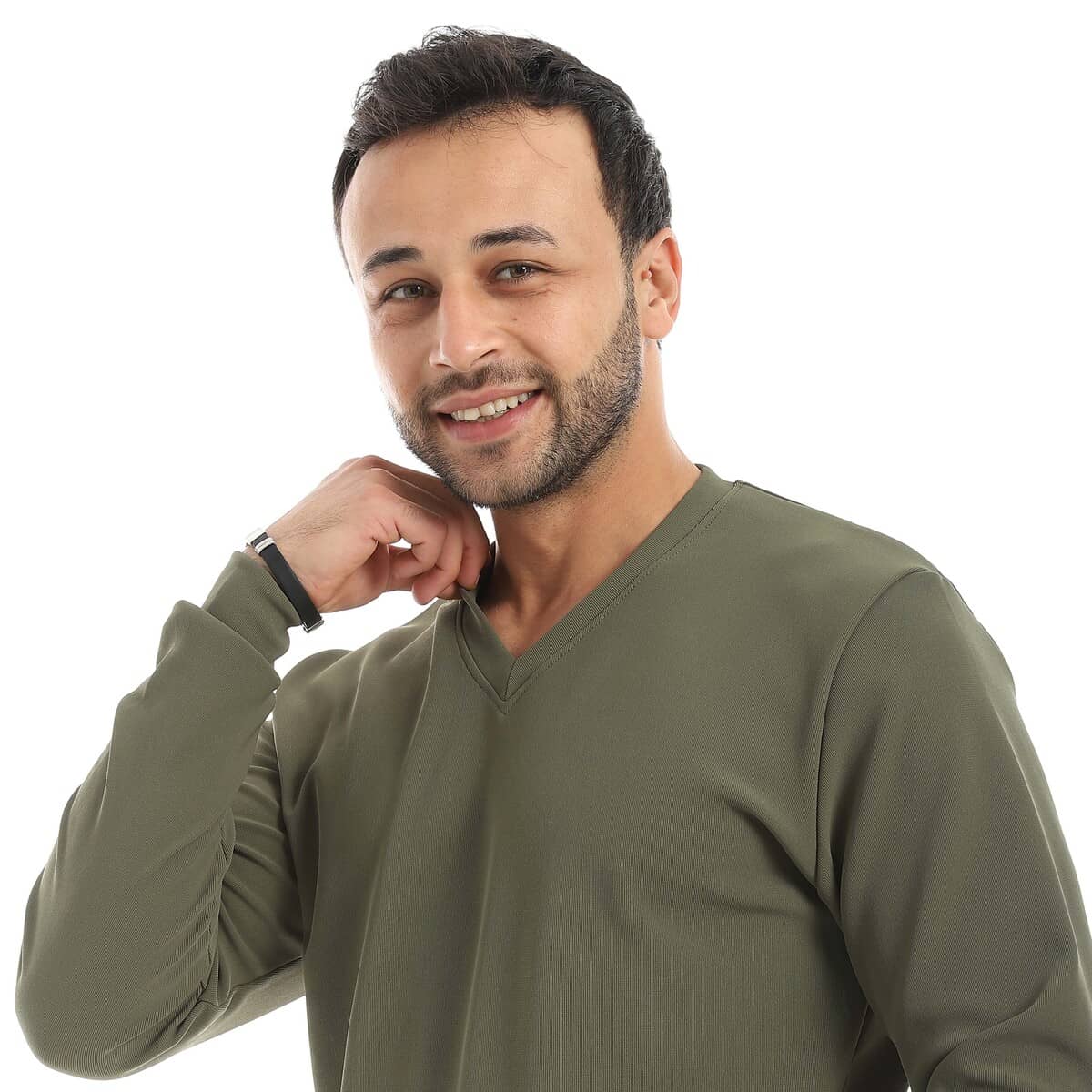 بلوفر رجالي برقبة V من قطن وبوليستر مريح