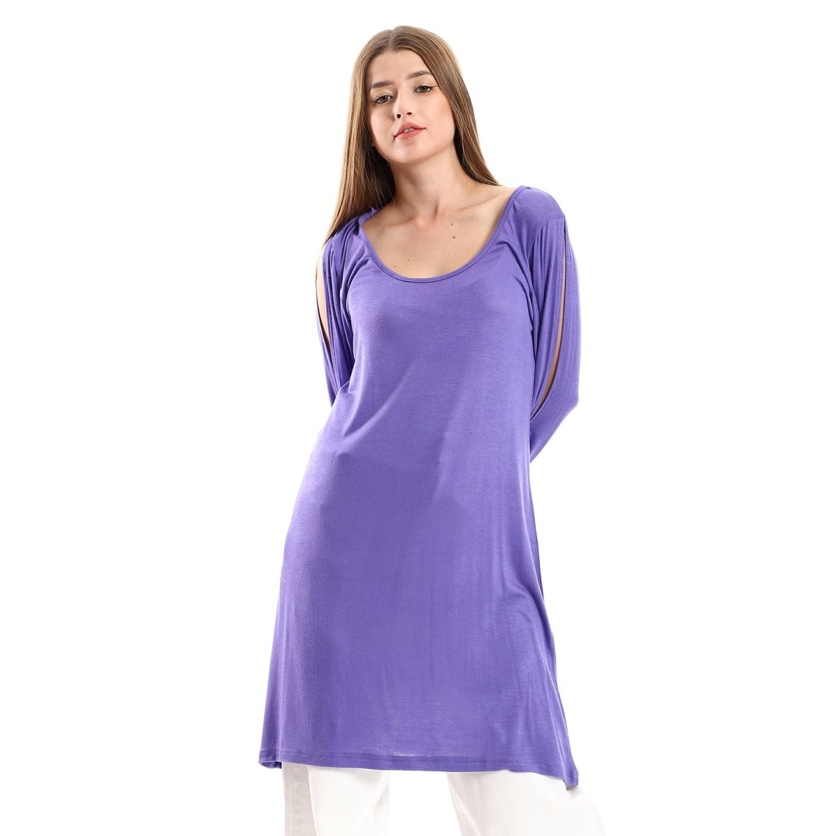Tunic Collar Round Sleeves Side Multi Colors