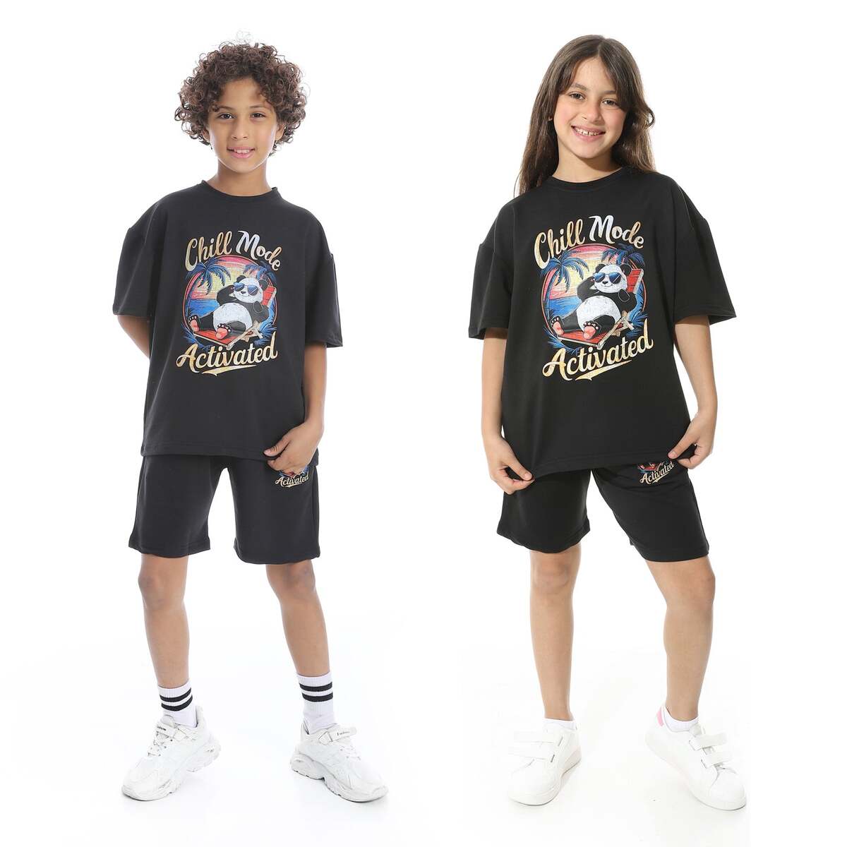 Set Pajamas Kids Summer Print Panda From Front Unisex