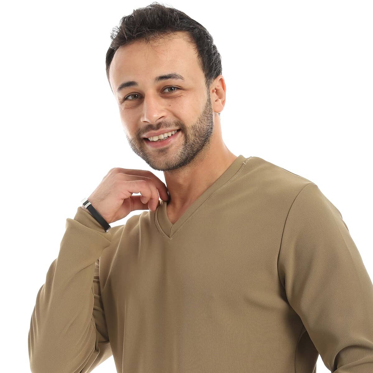بلوفر رجالي برقبة V من قطن وبوليستر مريح