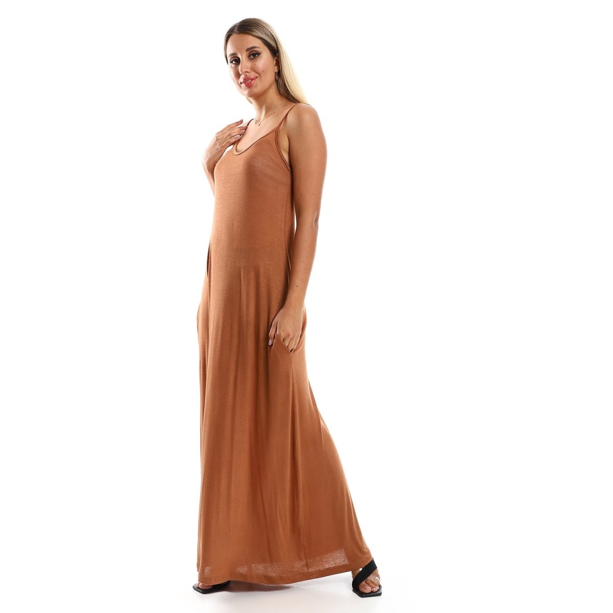 Dress Women's Long With Sleeves Spaghetti Pockets Side