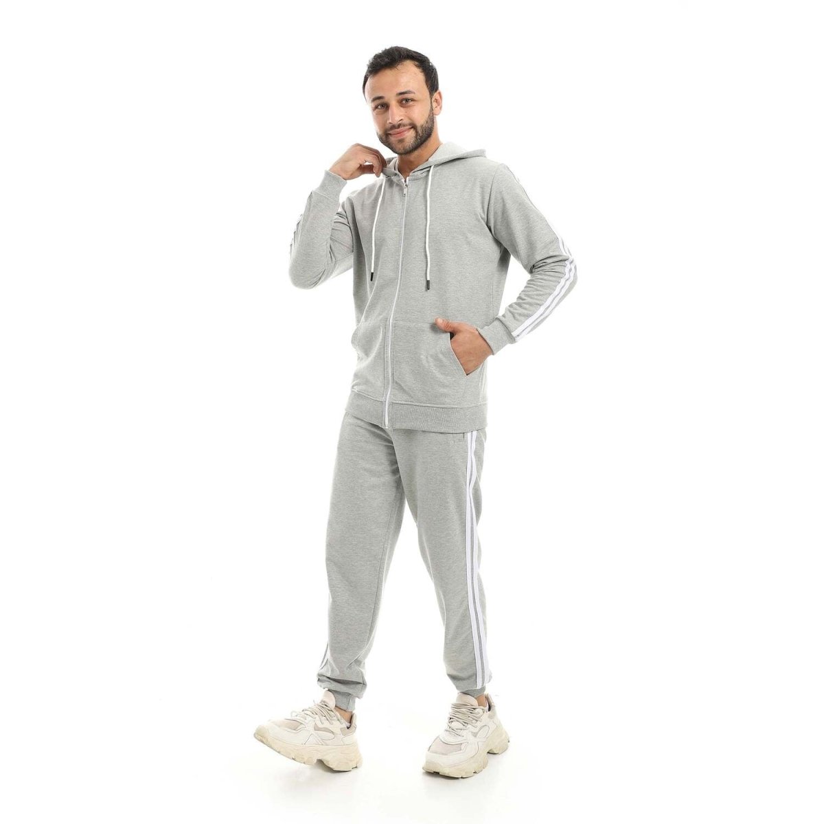 Hoodie Men's Zip With Pants Fabric Cotton Comfortable