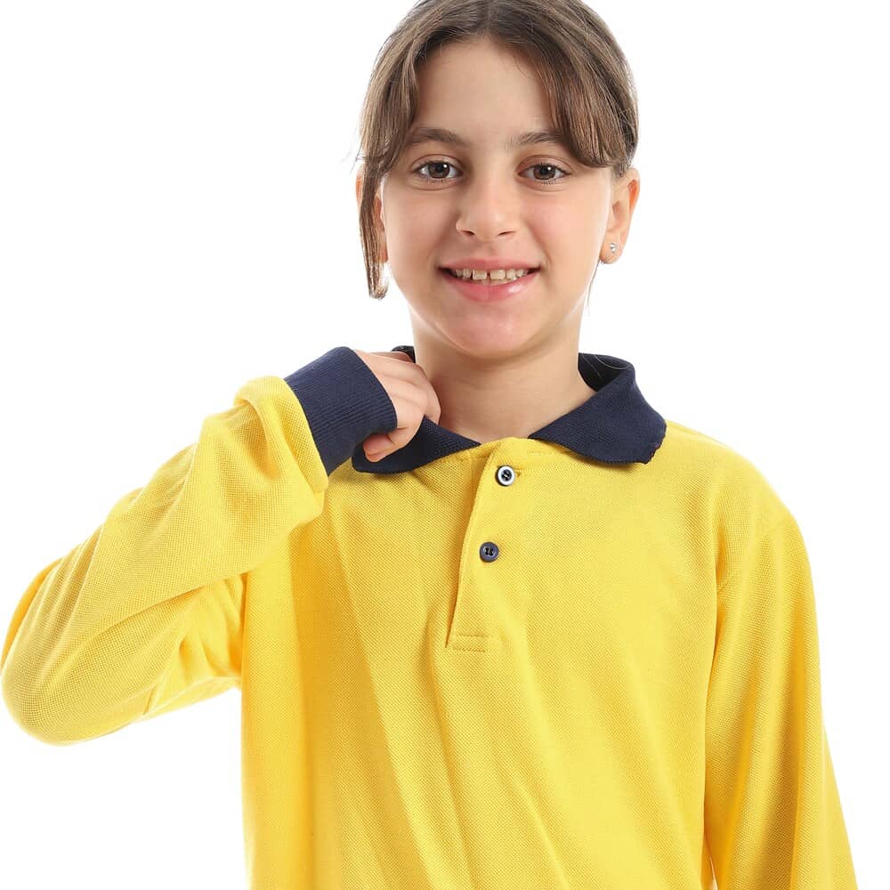 تي شيرت بولو طويل الأكمام للأطفال بألوان متعددة