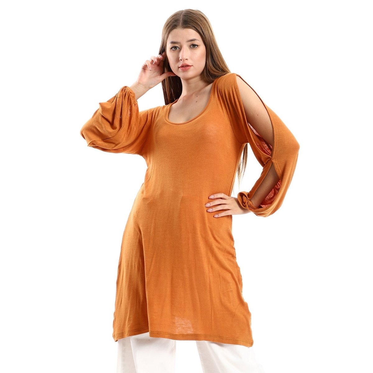 Tunic Collar Round Sleeves Side Multi Colors