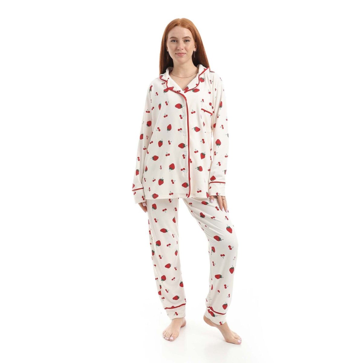Pajamas Classic Printed Strawberry With Sleeves Long