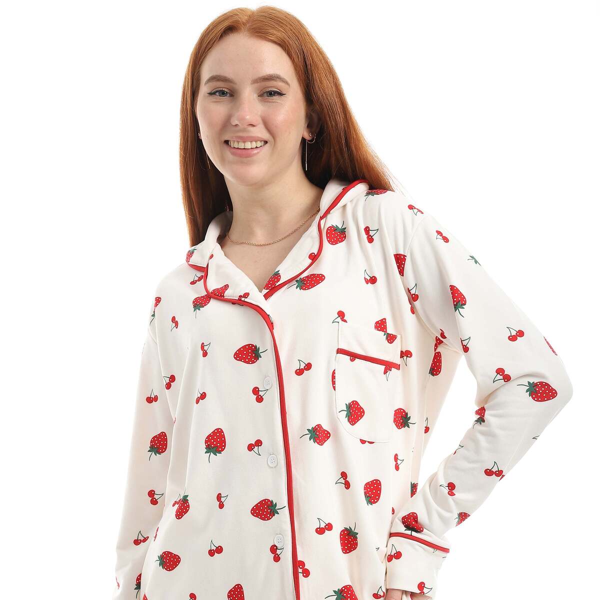 Pajamas Classic Printed Strawberry With Sleeves Long