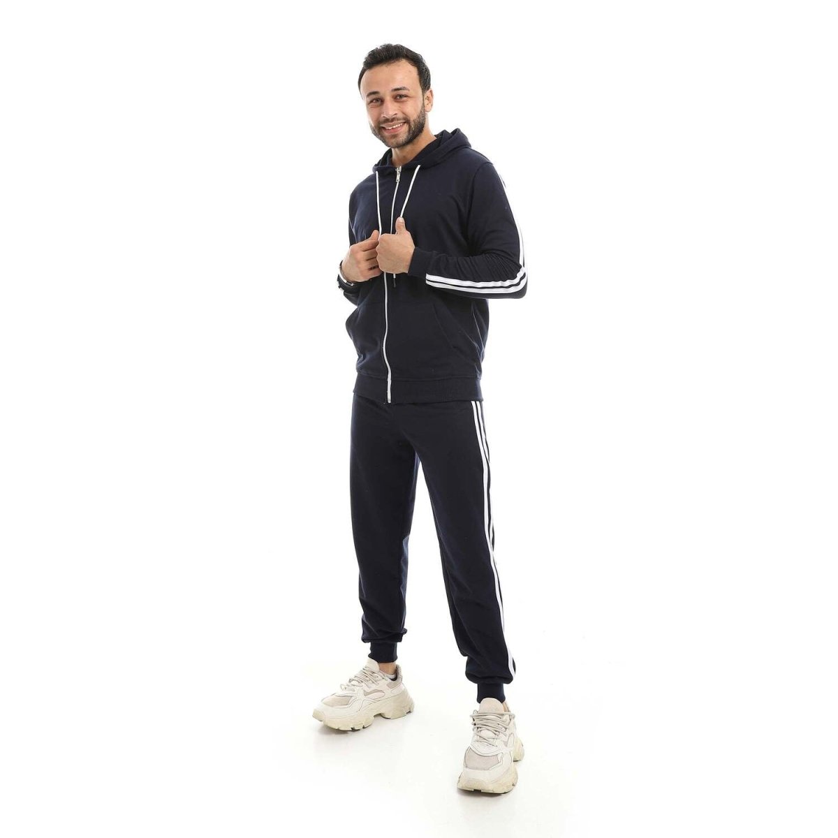 Hoodie Men's Zip With Pants Fabric Cotton Comfortable