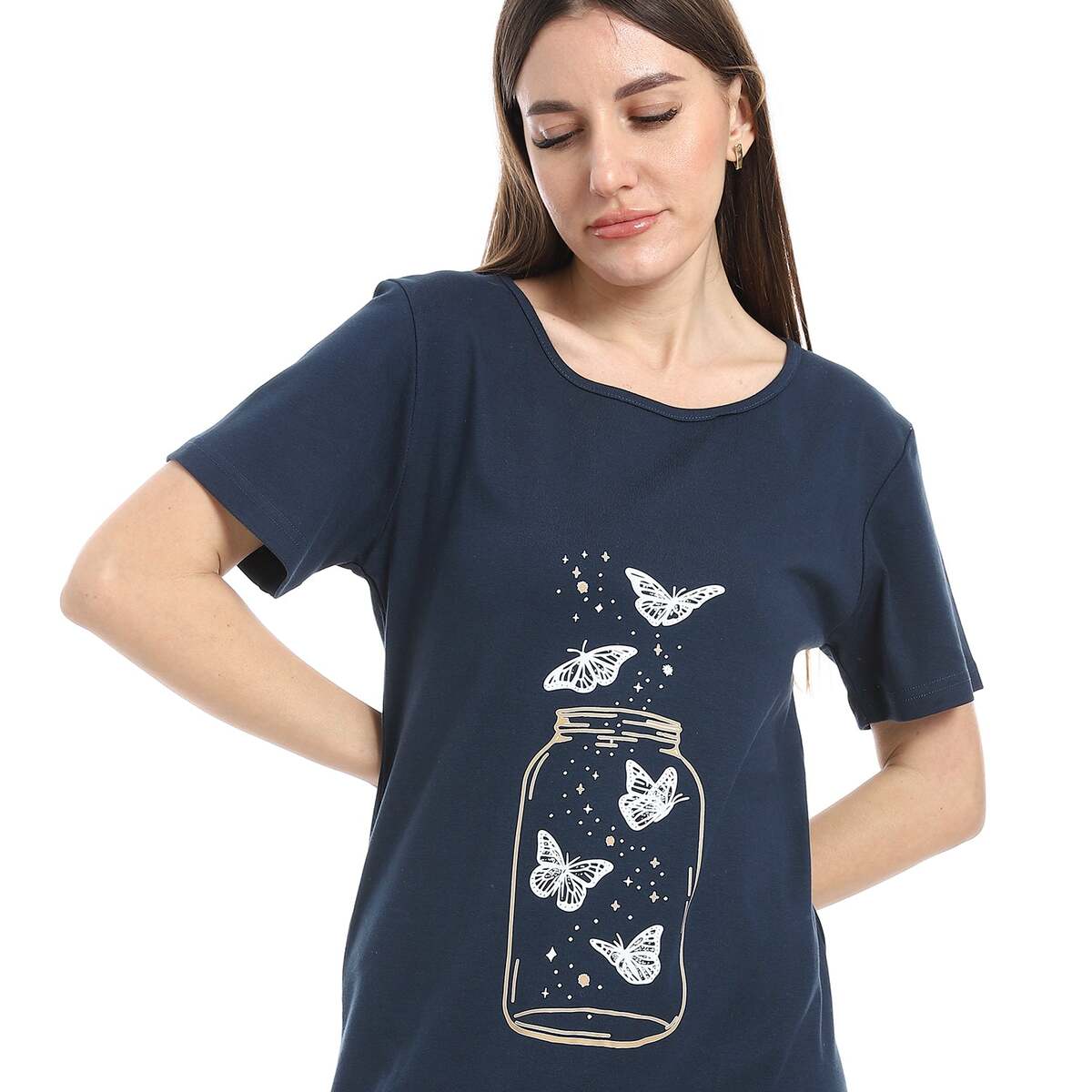 Shirt Sleep Long With Sleeves Short