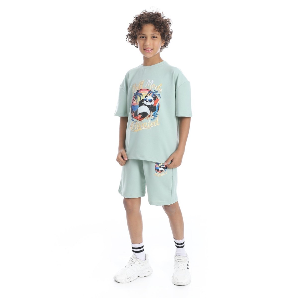 Set Pajamas Kids Summer Print Panda From Front Unisex