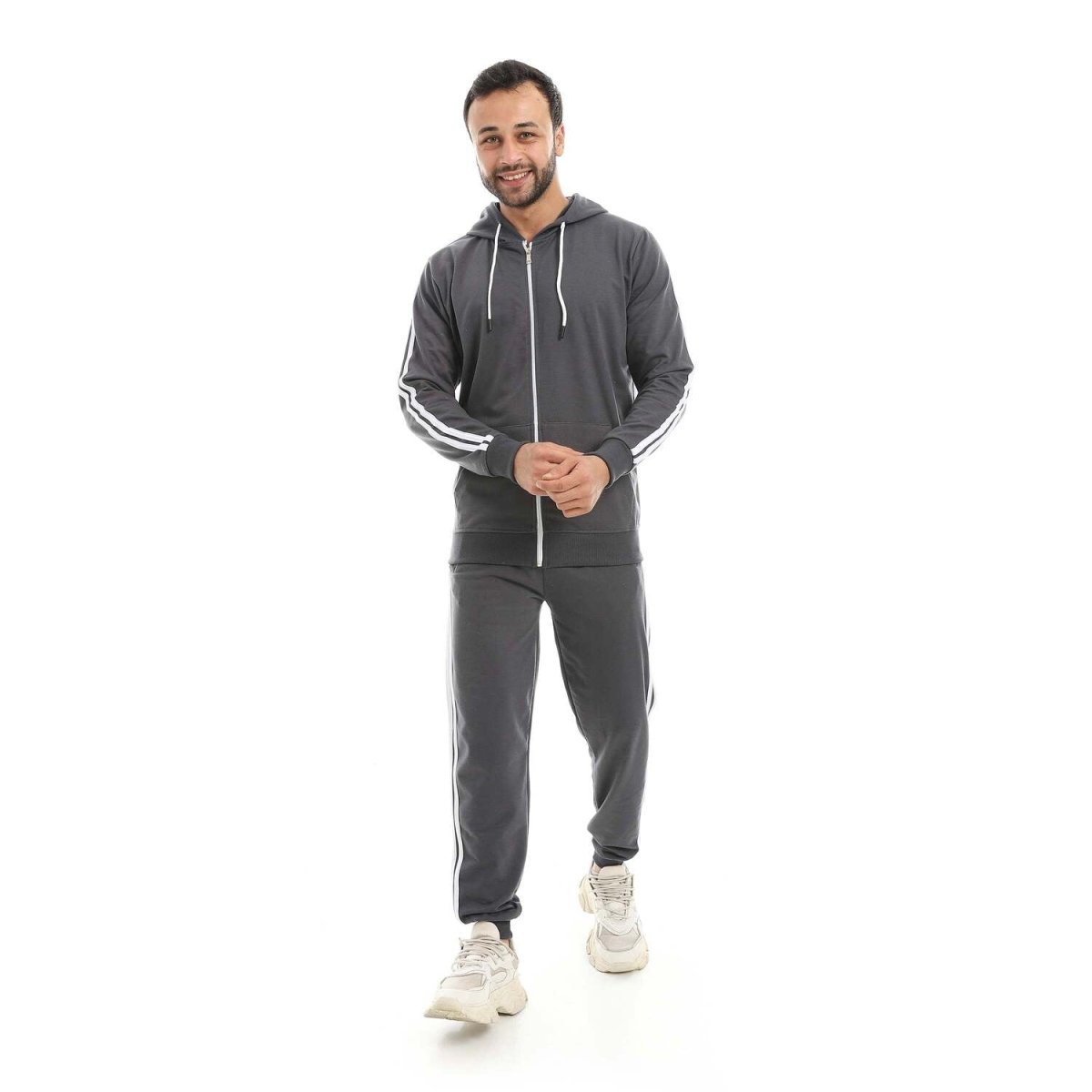Hoodie Men's Zip With Pants Fabric Cotton Comfortable