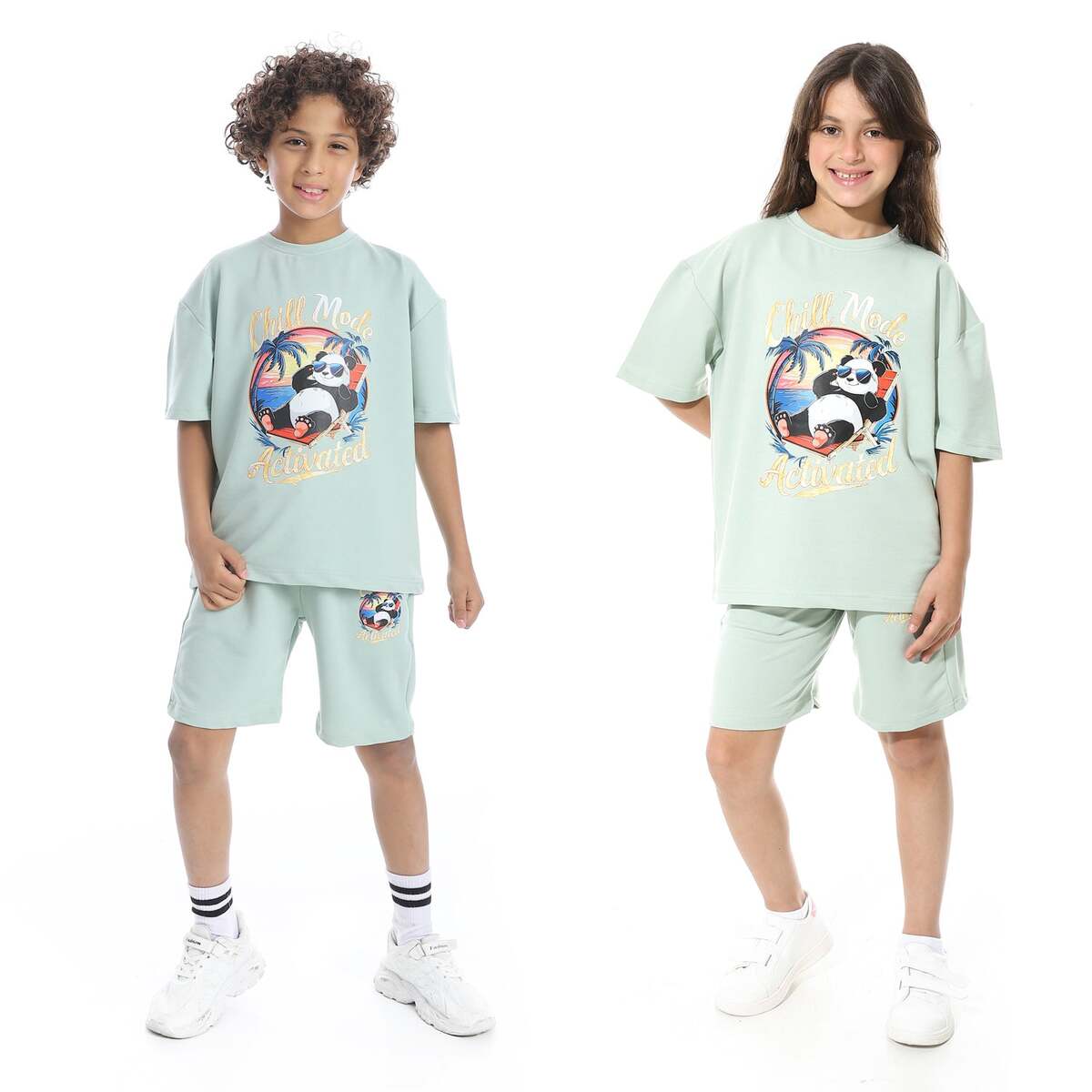 Set Pajamas Kids Summer Print Panda From Front Unisex