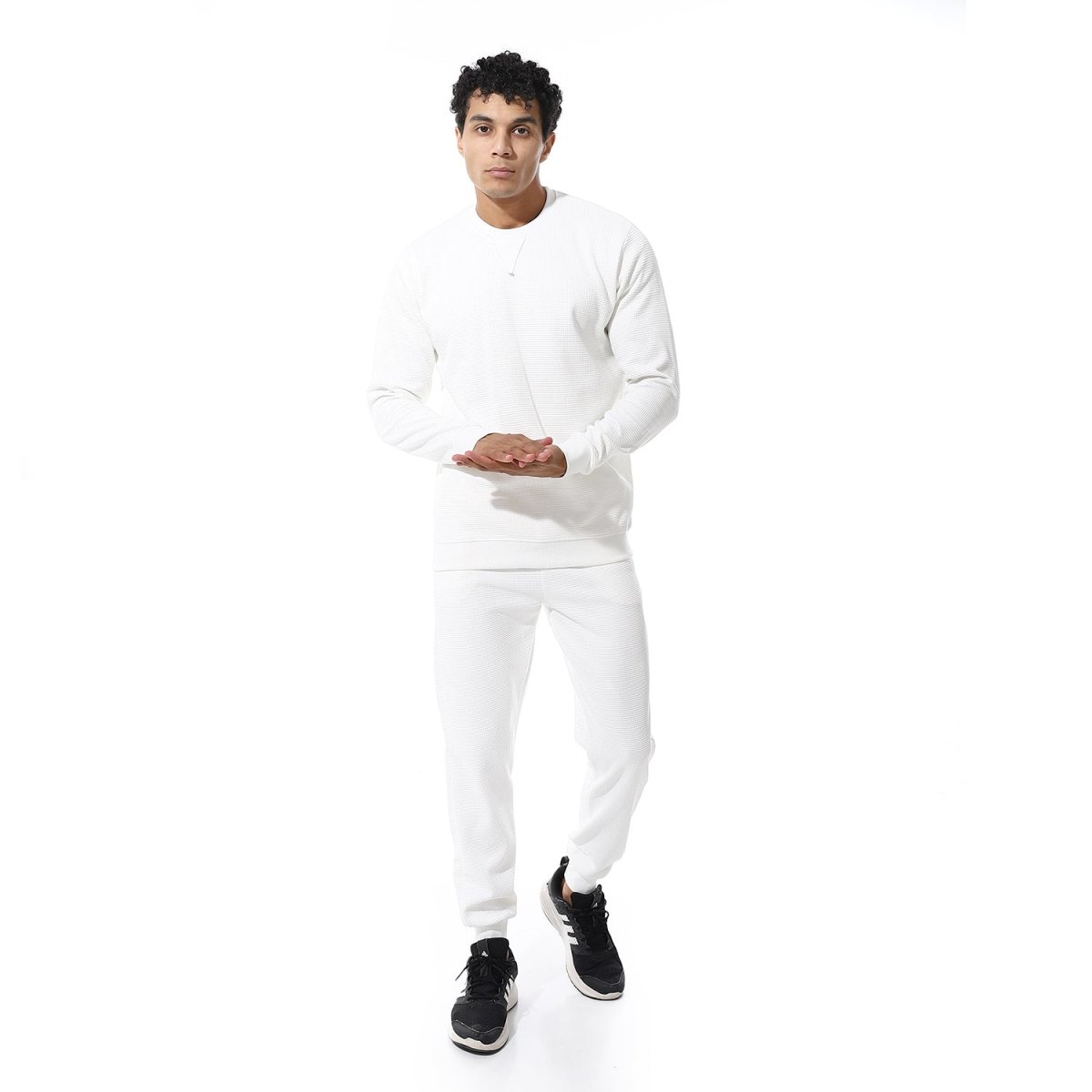 Set From Pants Sweatshirt Shirt Neckline Round Pleated