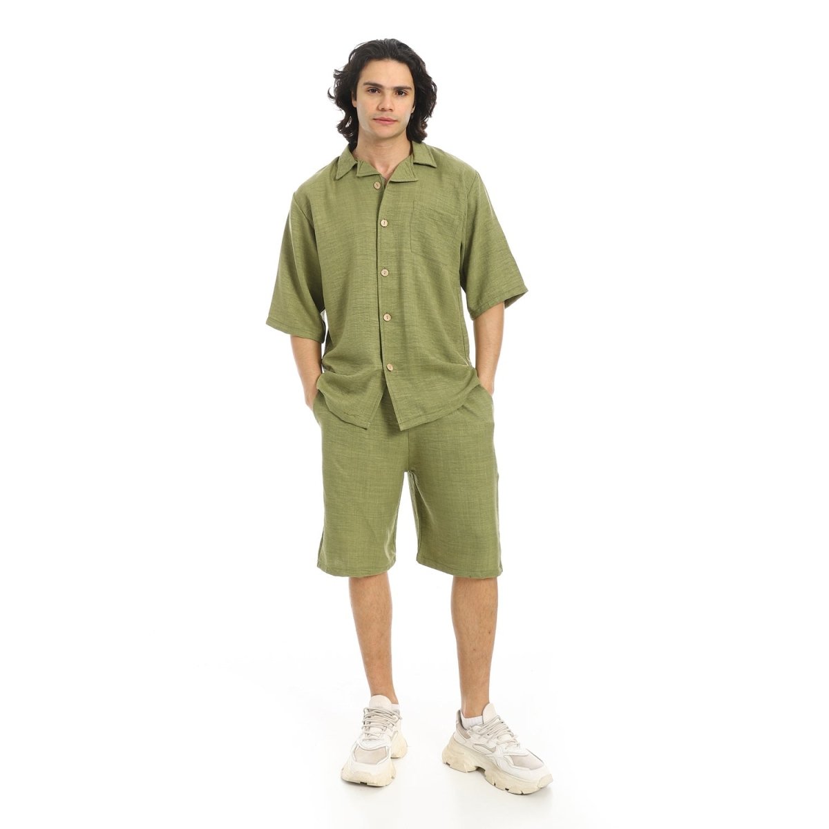 Set Shirt Shorts Men's Modern With Buttons