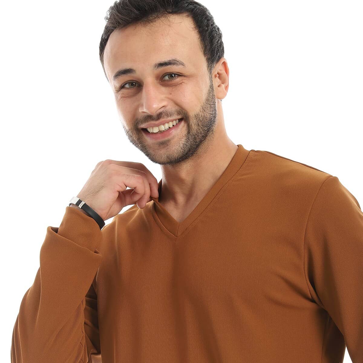 بلوفر رجالي برقبة V من قطن وبوليستر مريح