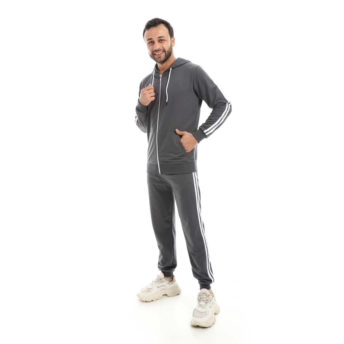 Hoodie Men's Zip With Pants Fabric Cotton Comfortable