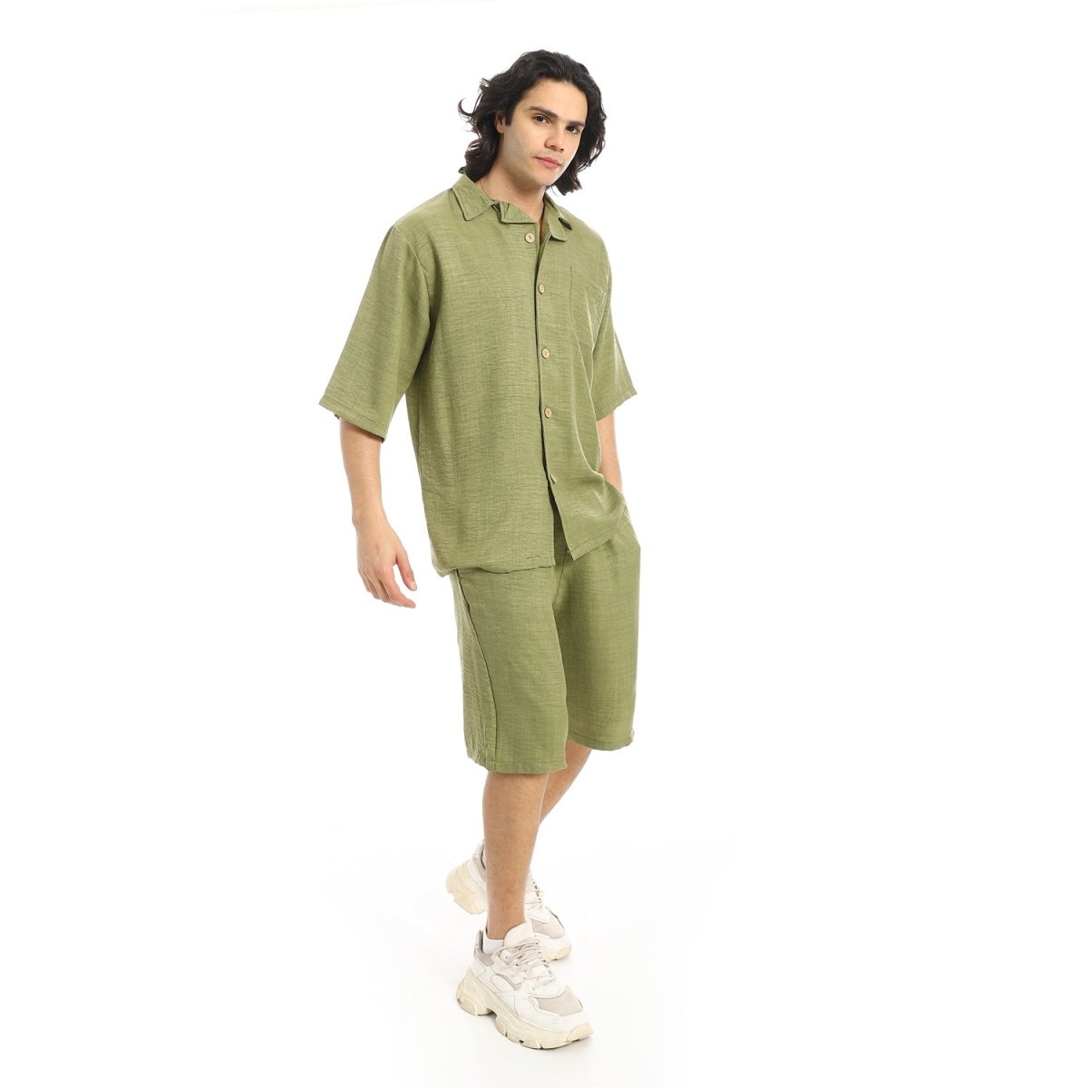 Set Shirt Shorts Men's Modern With Buttons