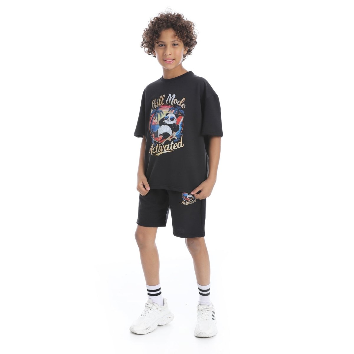 Set Pajamas Kids Summer Print Panda From Front Unisex