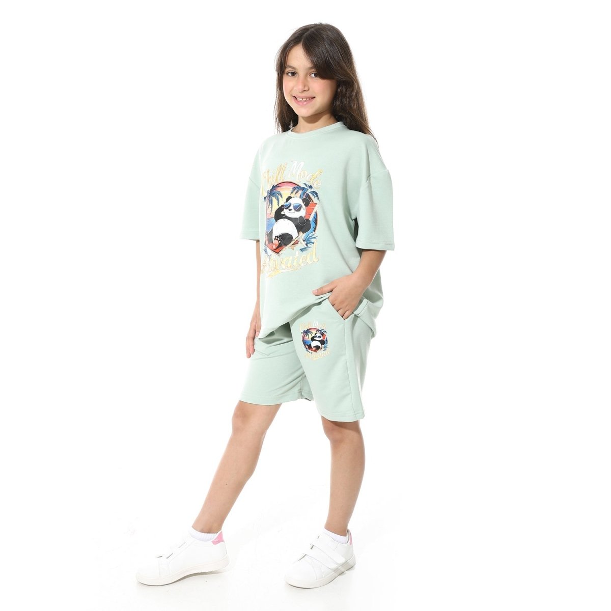 Set Pajamas Kids Summer Print Panda From Front Unisex