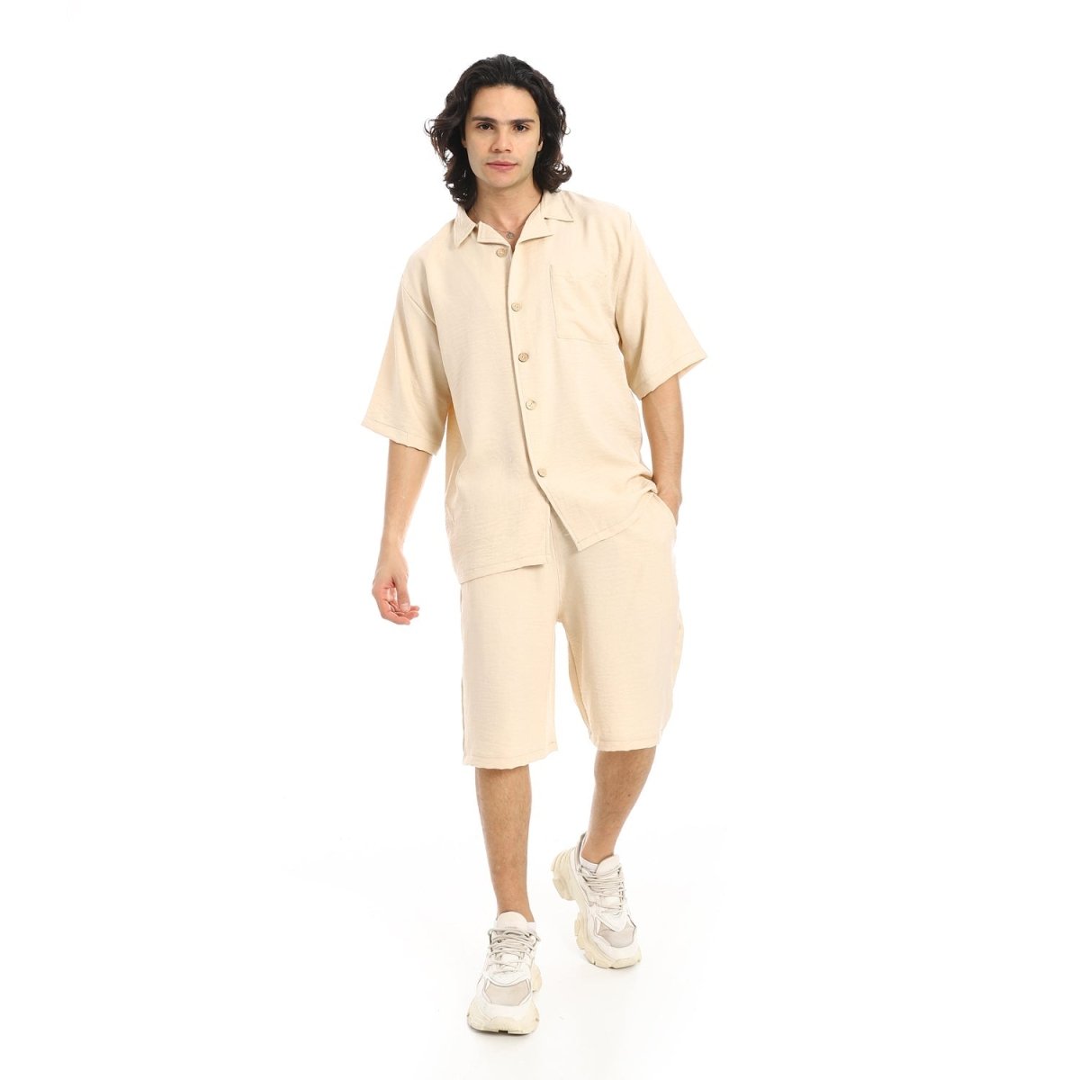 Set Shirt Shorts Men's Modern With Buttons