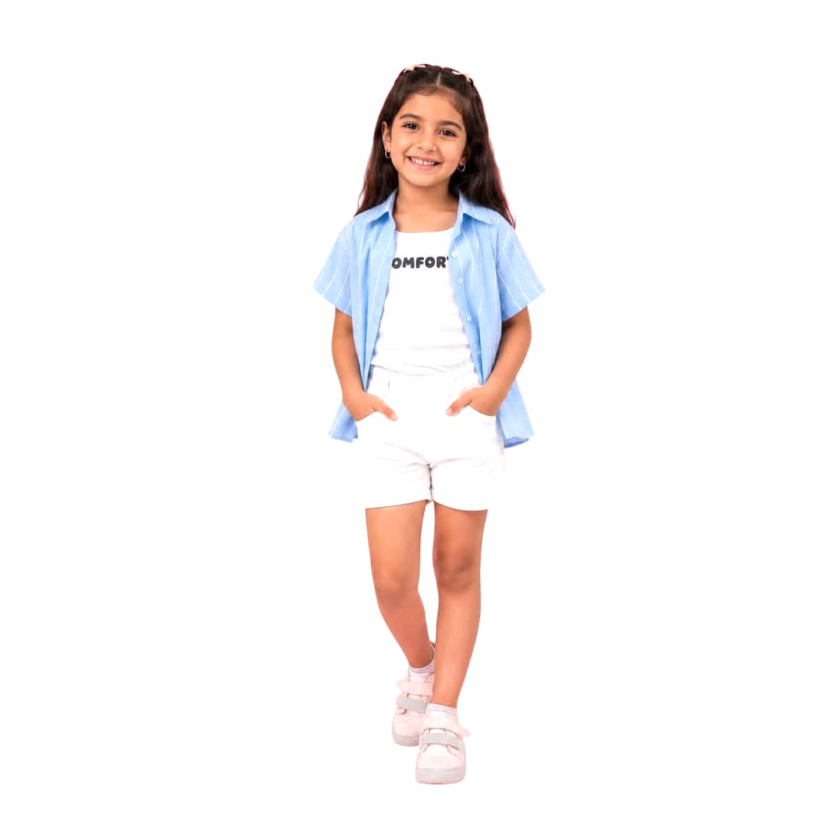 Children's 3-piece set: linen shirt, top, and shorts in various colors