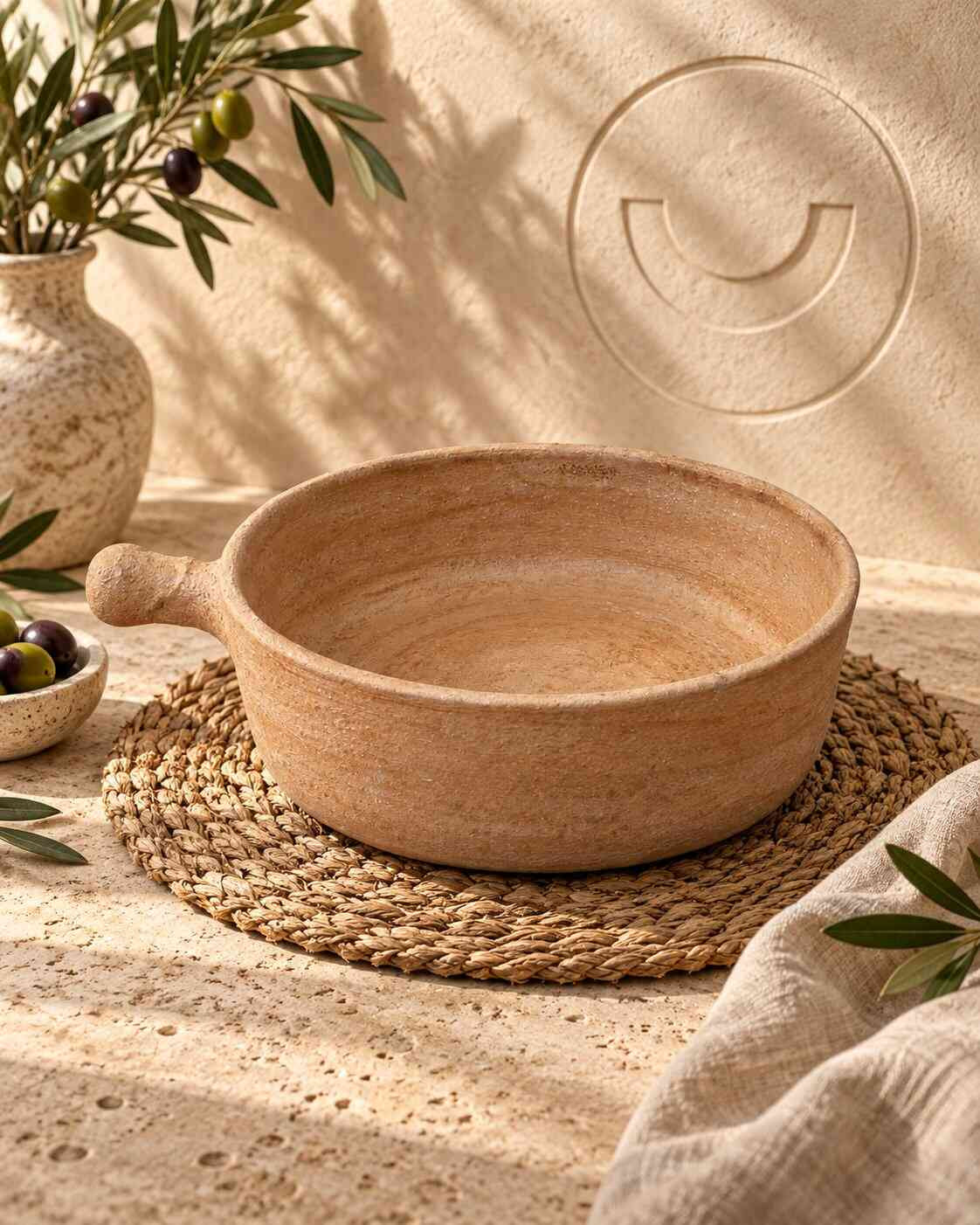 طاسة فخار بيد