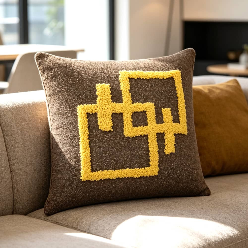Cushion Linen Geometric Yellow Hand