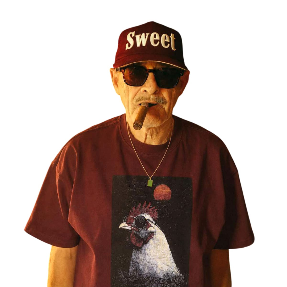 Men's oversized t-shirt with a chicken graphic design in multiple colors