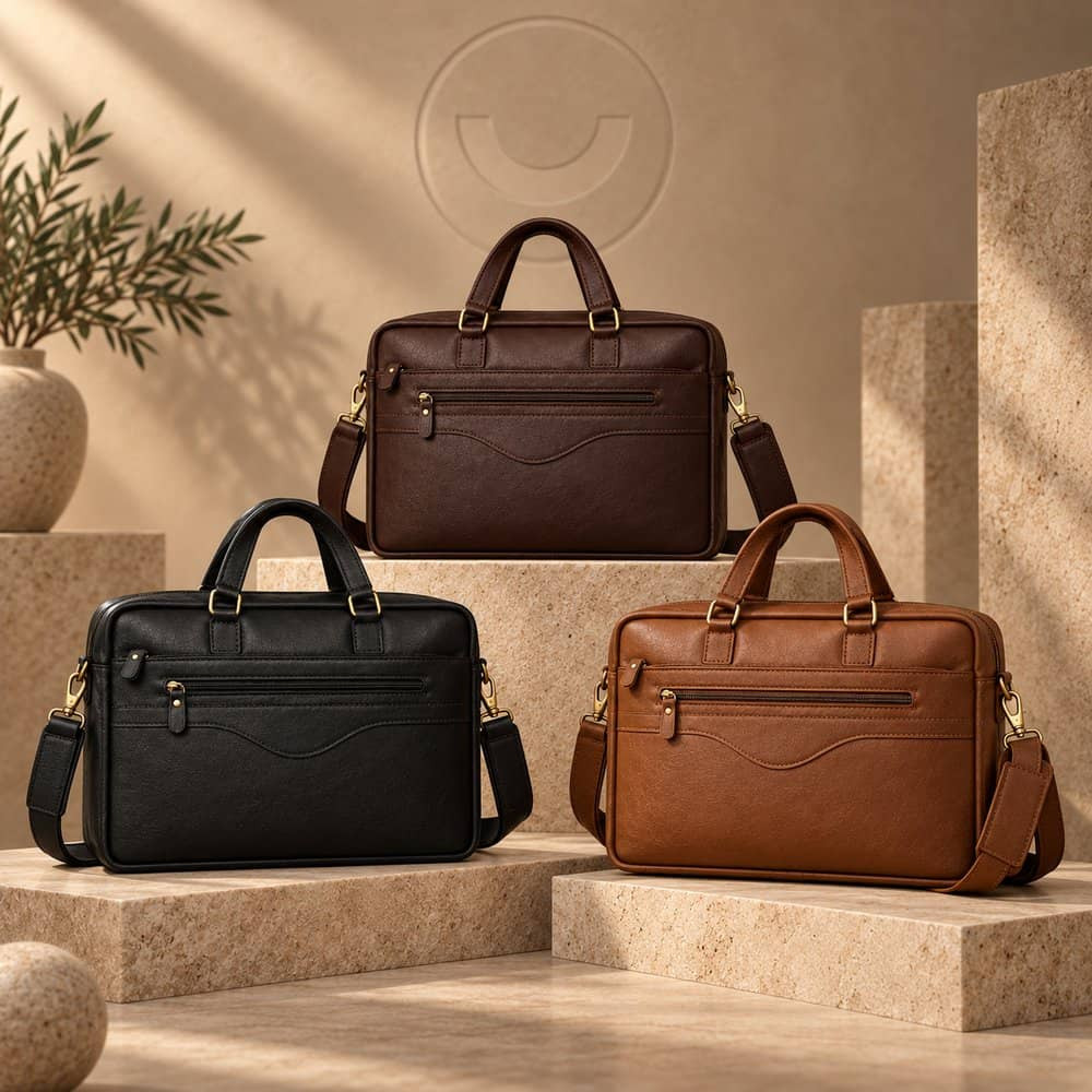 Men's business laptop bag, genuine leather, 40 x 28 x 9 cm, by Bamm